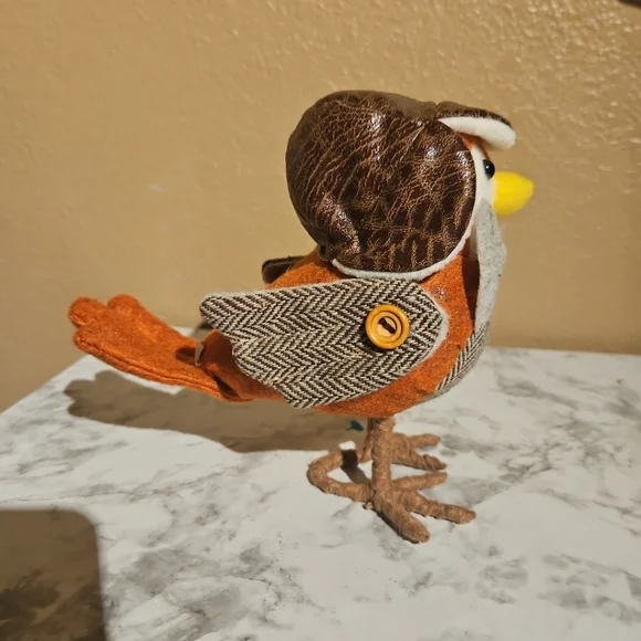Target Fall Autumn Whimsical Felt Tweed Bird Figurine With Hat & Bow Tie - Picture 4 of 4